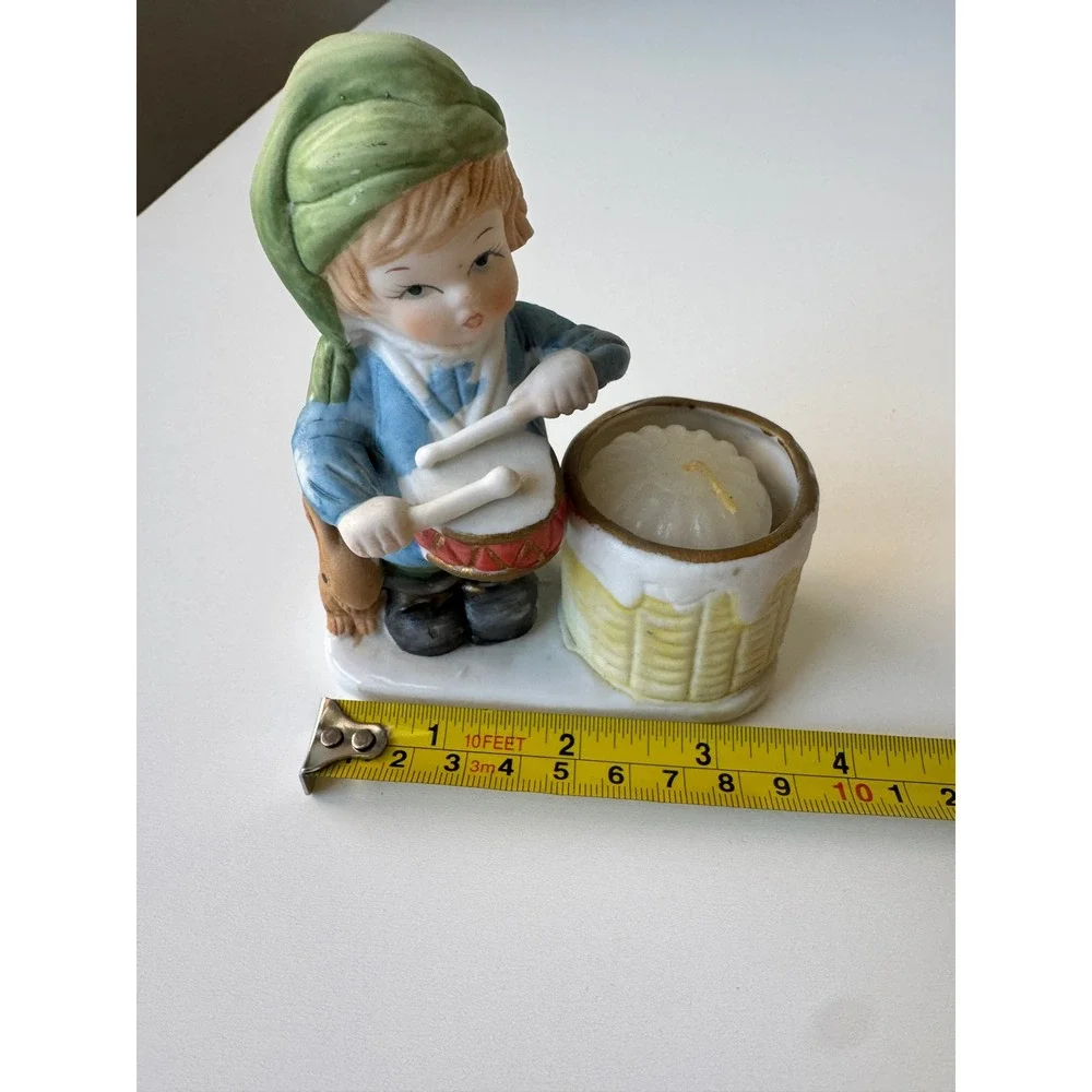 Vintage 1978 Jasco Christmas Luvkins Drummer Boy Bisque Porcelain Candle Holder